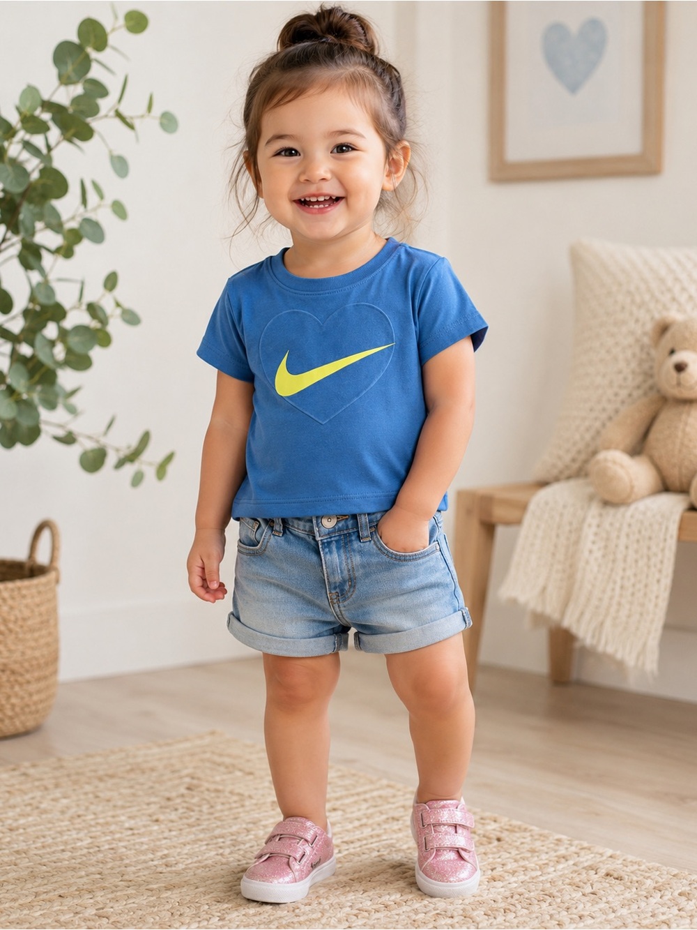 Nike Toddler Girl Activewear Tee NWT 2T Blue Heart Swoosh Playground Shirt
